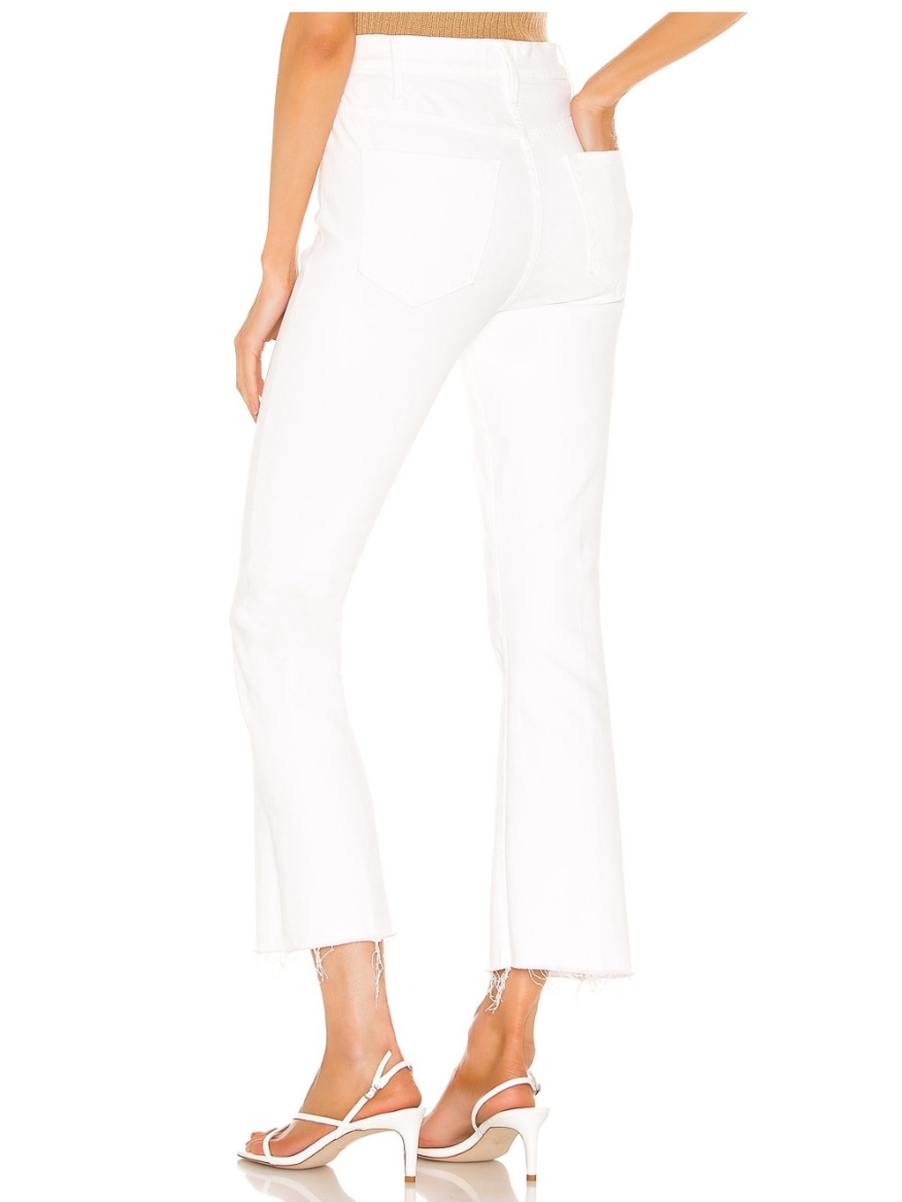 Mother the hustler high rise ankle fray white stretch kick flare jeans 27